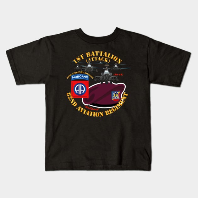 1st Bn 82nd Avn Regiment - Maroon Beret w Atk Helicopters Kids T-Shirt by twix123844